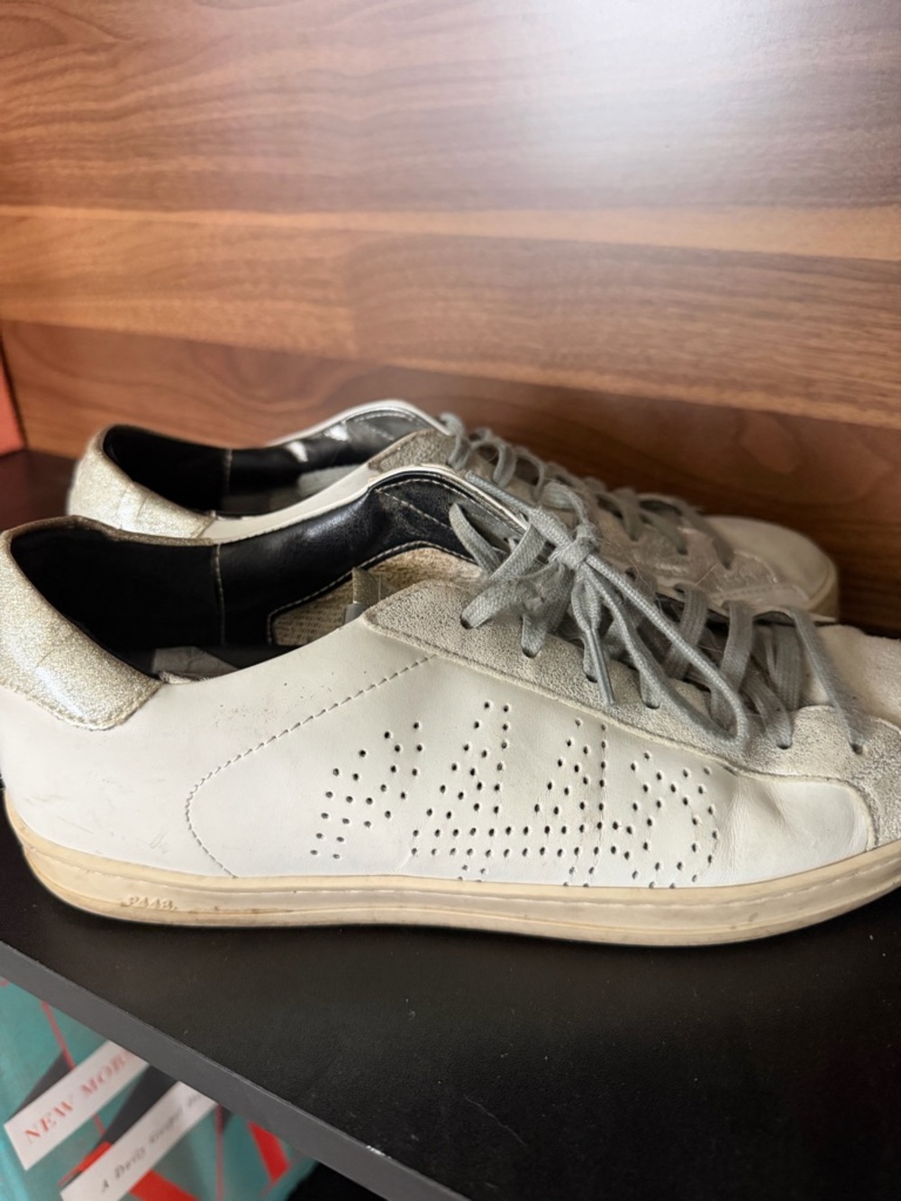 P448 White Leather Sneakers with Metallic Accents
